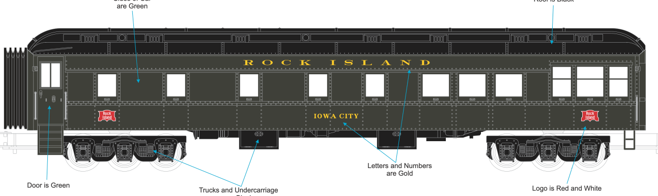 MTH 30-6935ri - 60' Madison Passenger Set "Rock Island" (7-Car) - Custom Run for MrMuffin'sTrains