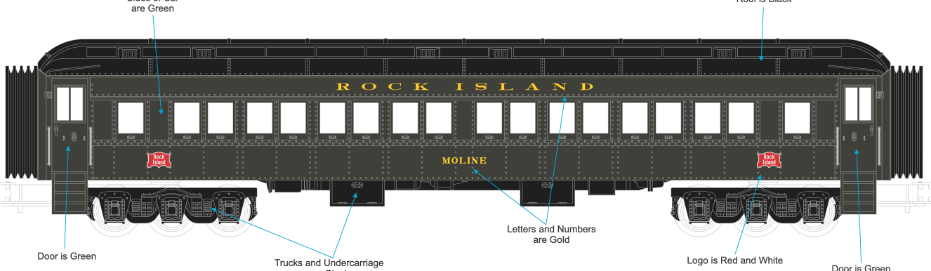 MTH 30-6935ri - 60' Madison Passenger Set "Rock Island" (7-Car) - Custom Run for MrMuffin'sTrains