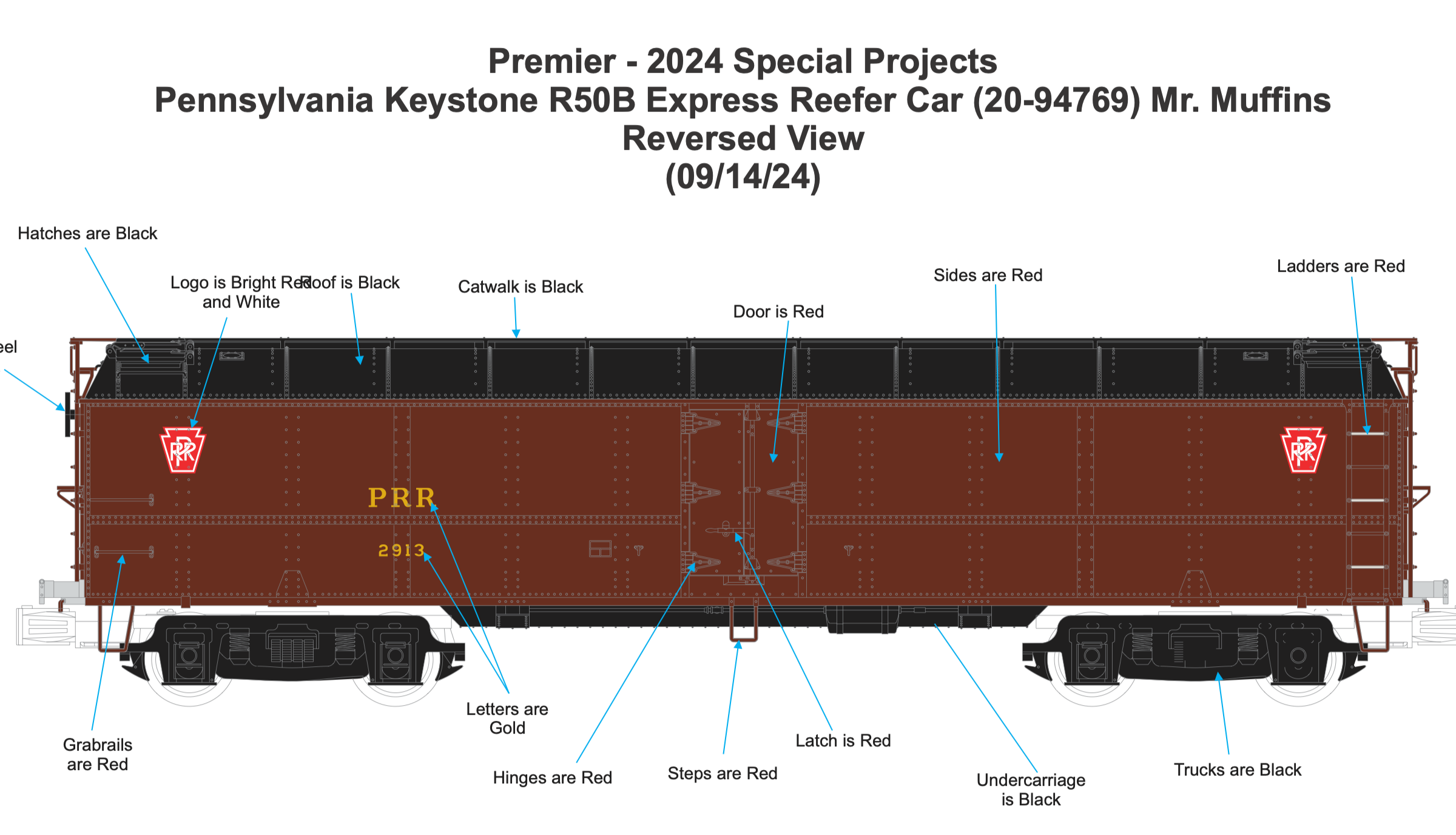 MTH 20-94769 - R50B Express Reefer Car "Pennsylvania" #2913 w/ Herald (Tuscan) - Custom Run for MrMuffin'sTrains