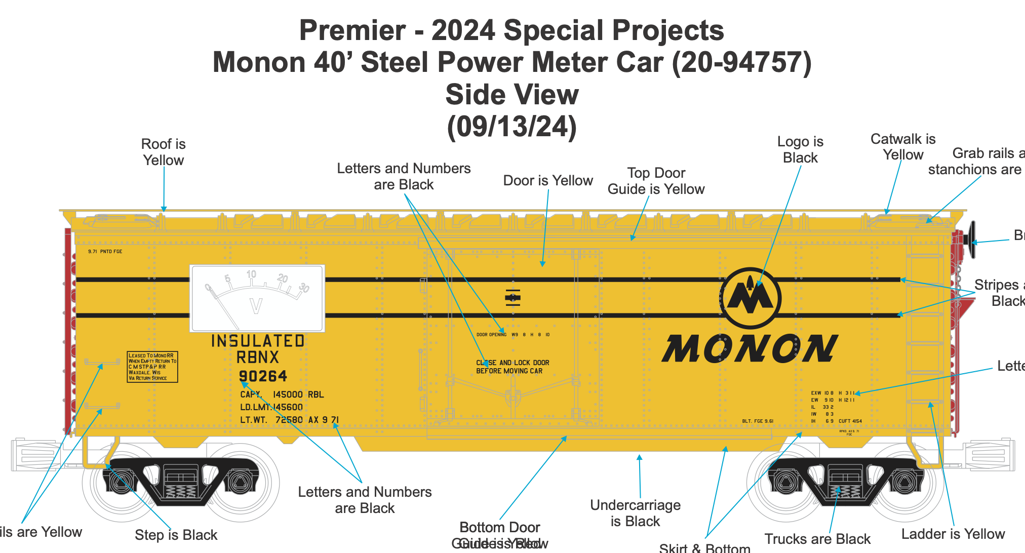 MTH 20-94757 - 40’ Steel Sided Reefer Power Meter Car "Monon" - Custom Run for MrMuffin'sTrains