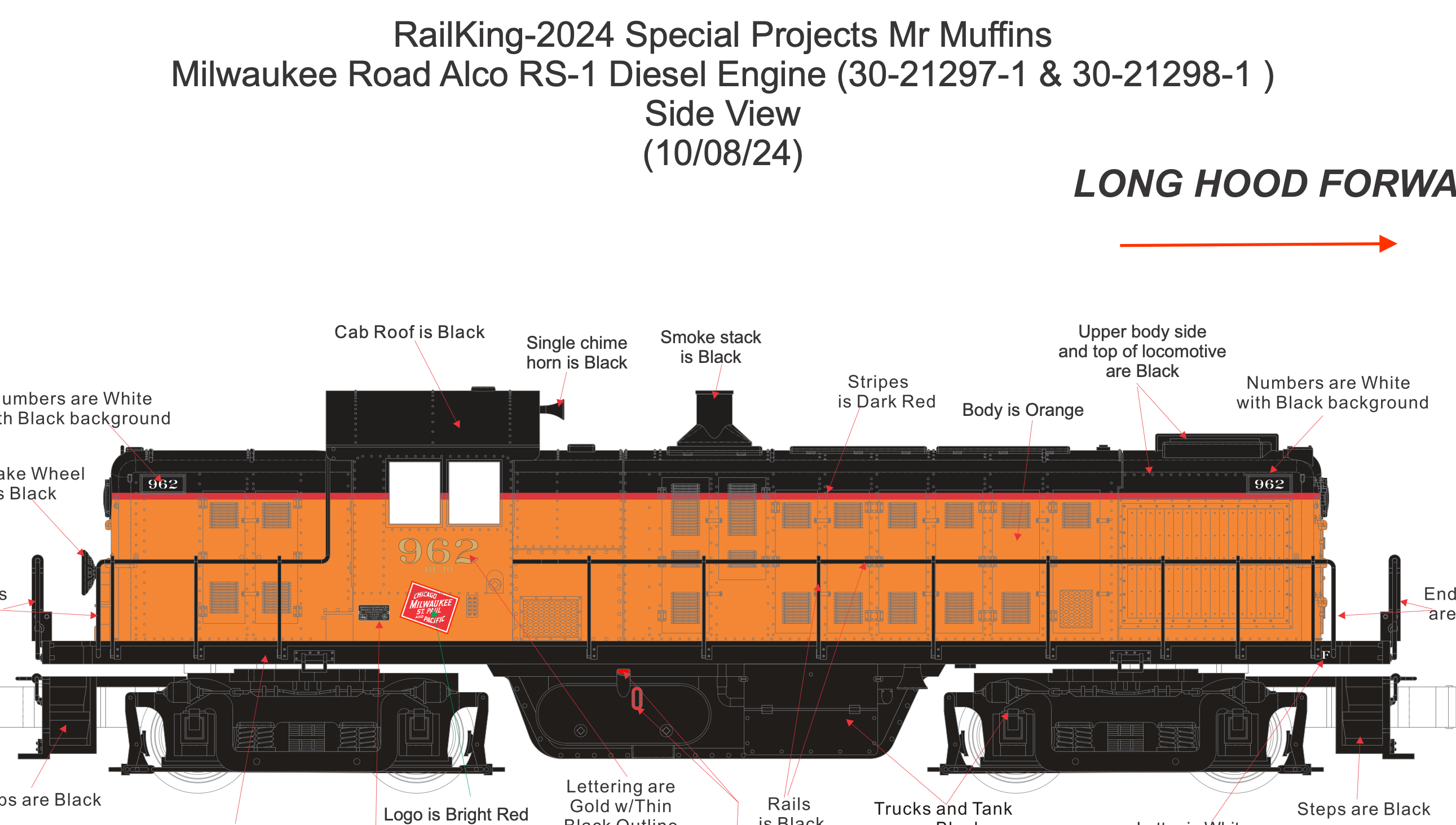 MTH 30-21297-1 - Alco RS-1 Diesel Engine "Milwaukee Road" #962 w/ PS3 - Custom Run for MrMuffin'sTrains