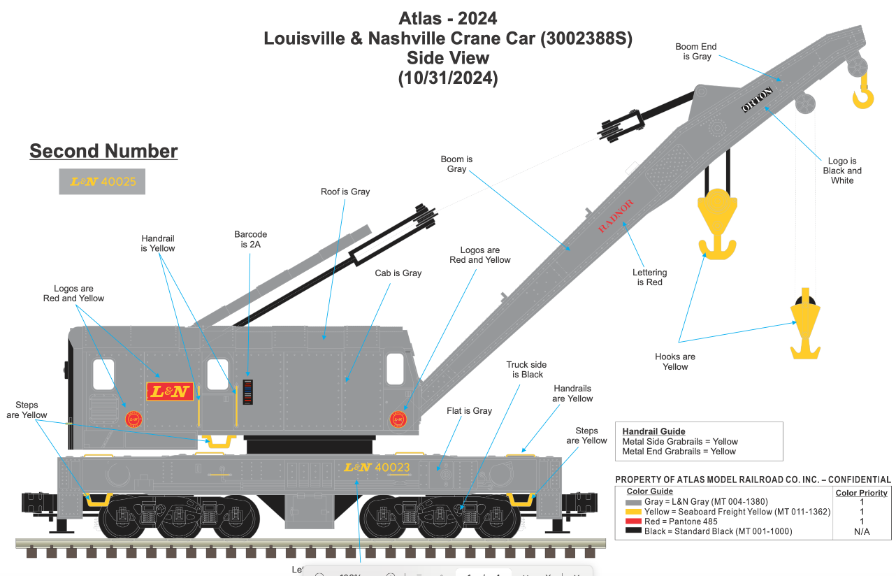 Atlas O - Premier - Crane & Tender Car Set “Louisville & Nashville” - Custom Run for MrMuffin'sTrains