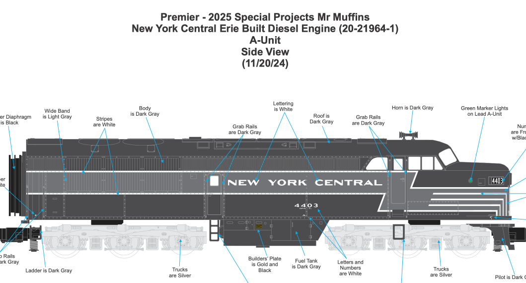 MTH 20-21964-1 - FM Erie Built AA Diesel Set "New York Central" #4403/4404 w/ PS3 - Custom Run for MrMuffin'sTrains