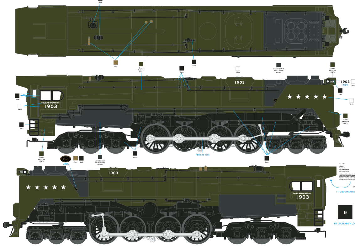 Lionel 2531850 - Legacy S2 Steam Locomotive "U.S. Army" #1903 General Douglas MacArthur - Custom Run for MrMuffin'sTrains