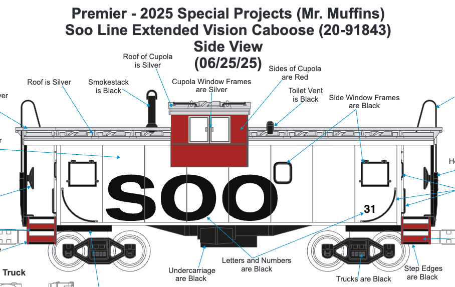 MTH 20-91843 - Extended Vision Caboose "SOO Line" (Red and white) #31 - Custom Run for MrMuffin'sTrains