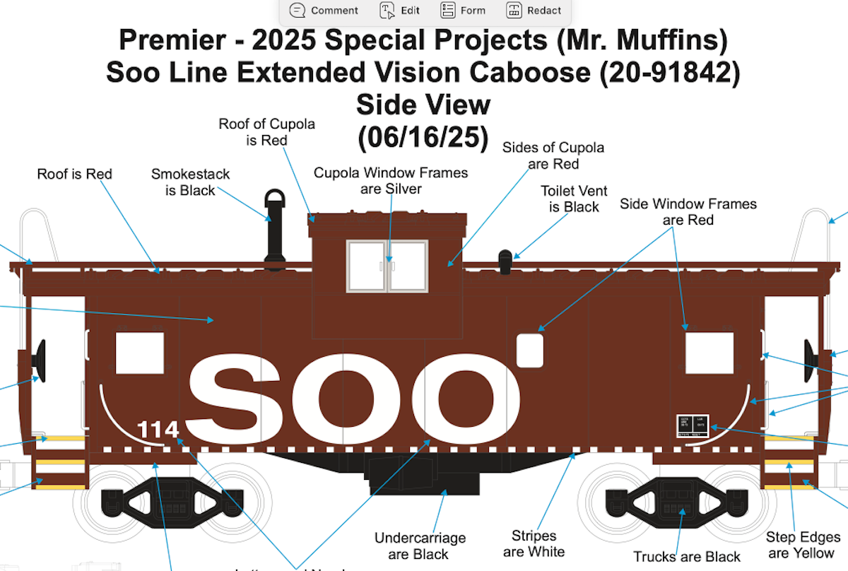 MTH 20-91842 - Extended Vision Caboose "SOO Line" (Brown) #114 - Custom Run for MrMuffin'sTrains