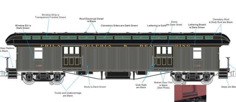 MTH 20-62147 - 64’ Woodsided Passenger Coach Set "Philadelphia & Reading" (4-Car) - Custom Run for MrMuffin'sTrains