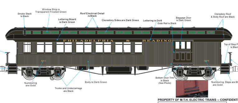 MTH 20-62148 - Premier - 64’ Woodsided Passenger Set "Philadelphia & Reading" (2-Car) - Custom Run for MrMuffin'sTrains