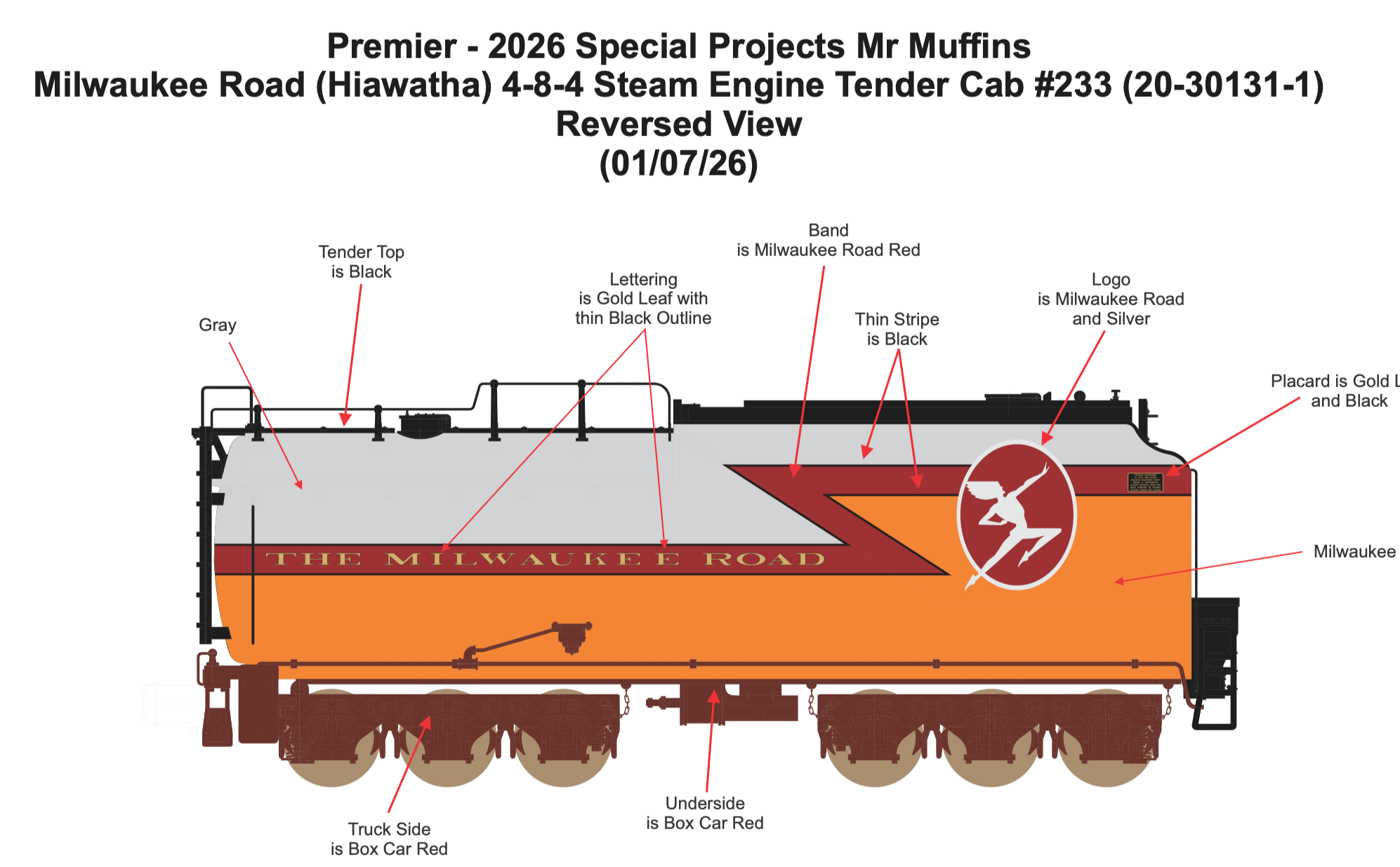 MTH 20-30131-1 - 4-8-4 Steam Locomotive "Milwaukee Road" #233 w/ PS3 - Custom Run for MrMuffin'sTrains