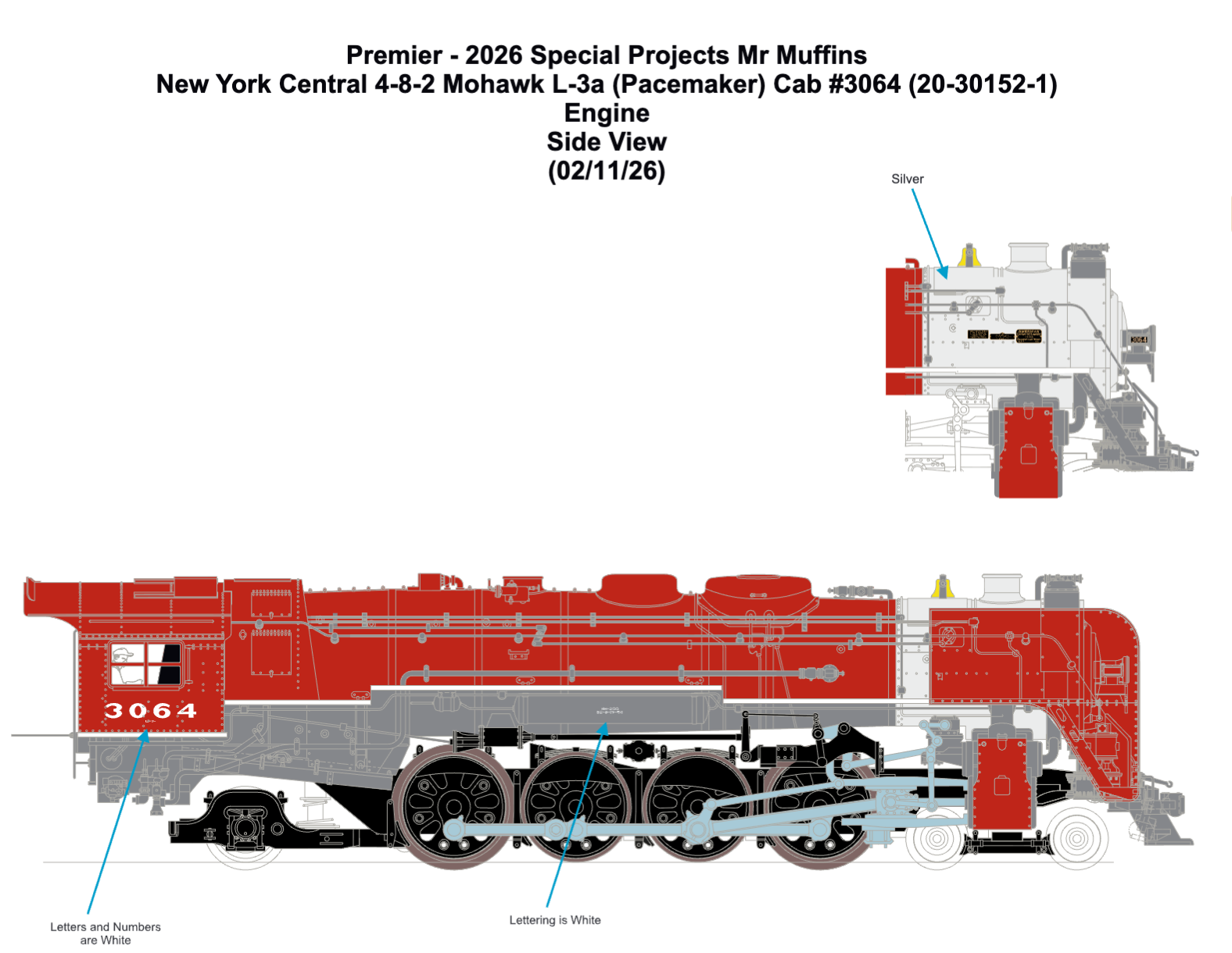 MTH 20-30152-1 - 4-8-2 L-3a Mohawk Steam Engine "New York Central" #3064 w/ PS3 (Pacemaker) - Custom Run for MrMuffin'sTrains
