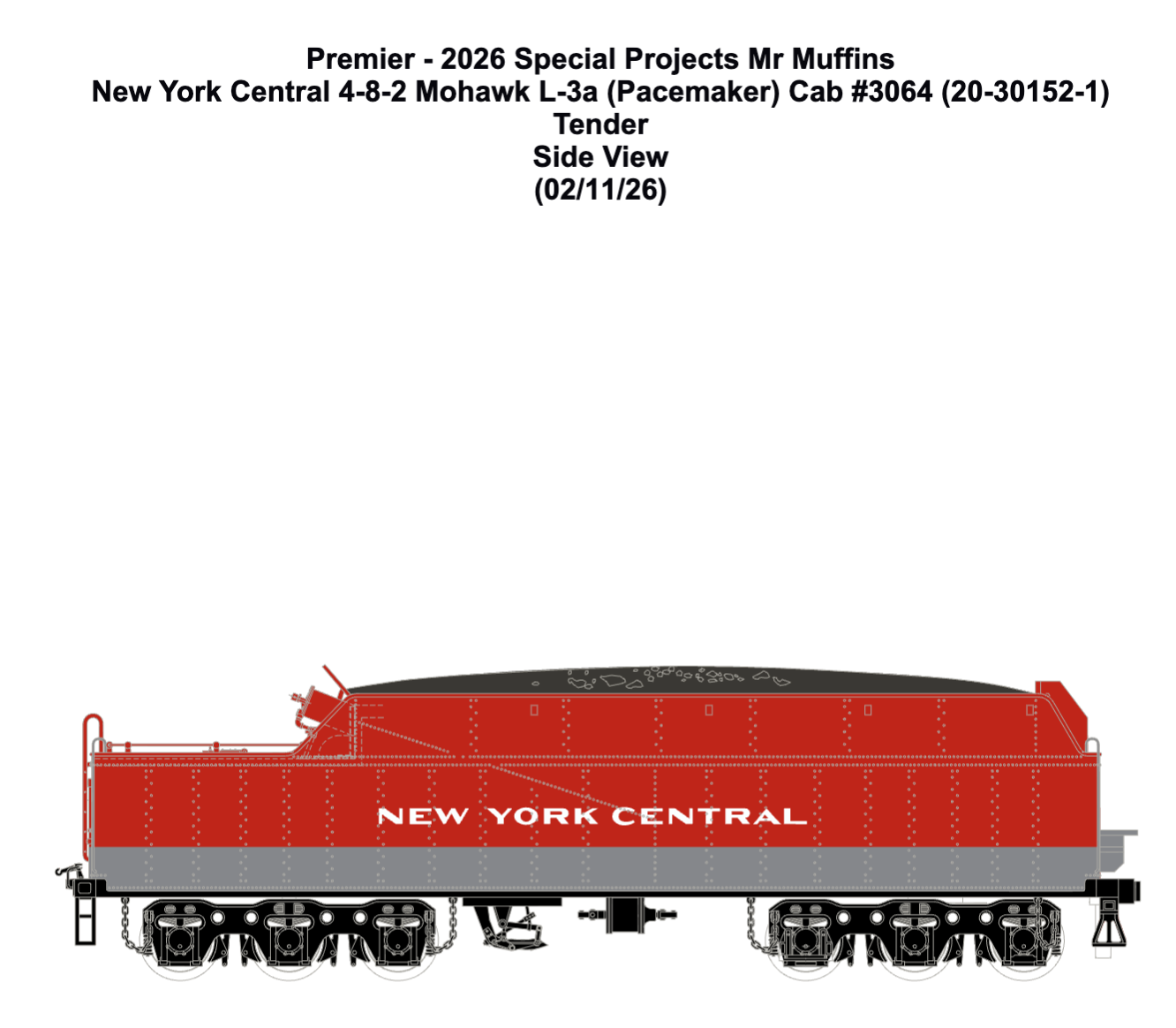 MTH 20-30152-1 - 4-8-2 L-3a Mohawk Steam Engine "New York Central" #3064 w/ PS3 (Pacemaker) - Custom Run for MrMuffin'sTrains