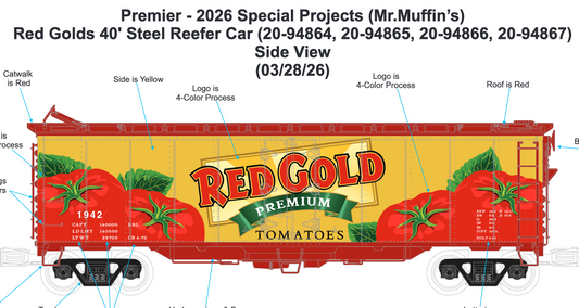 MTH 20-94864 - Premier - 40’ Steel Sided Reefer Car "Red Gold" #1942 - Custom Run for MrMuffin'sTrains - Sold out