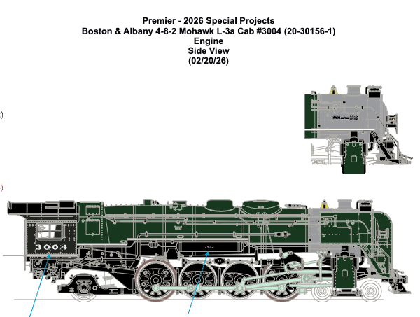 MTH 20-30156-1 - Premier - 4-8-2 L-3a Mohawk Steam Engine "Boston & Albany" #3004 w/ PS3 (Dreyfuss) - Custom Run for MrMuffin'sTrains