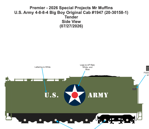 MTH 20-30158-1 - Premier - 4-8-8-4 Big Boy Steam Engine "U.S. Army" #1947 (Henry "Hap" Arnold) w/ PS3 (Original) - Custom Run for MrMuffin'sTrains