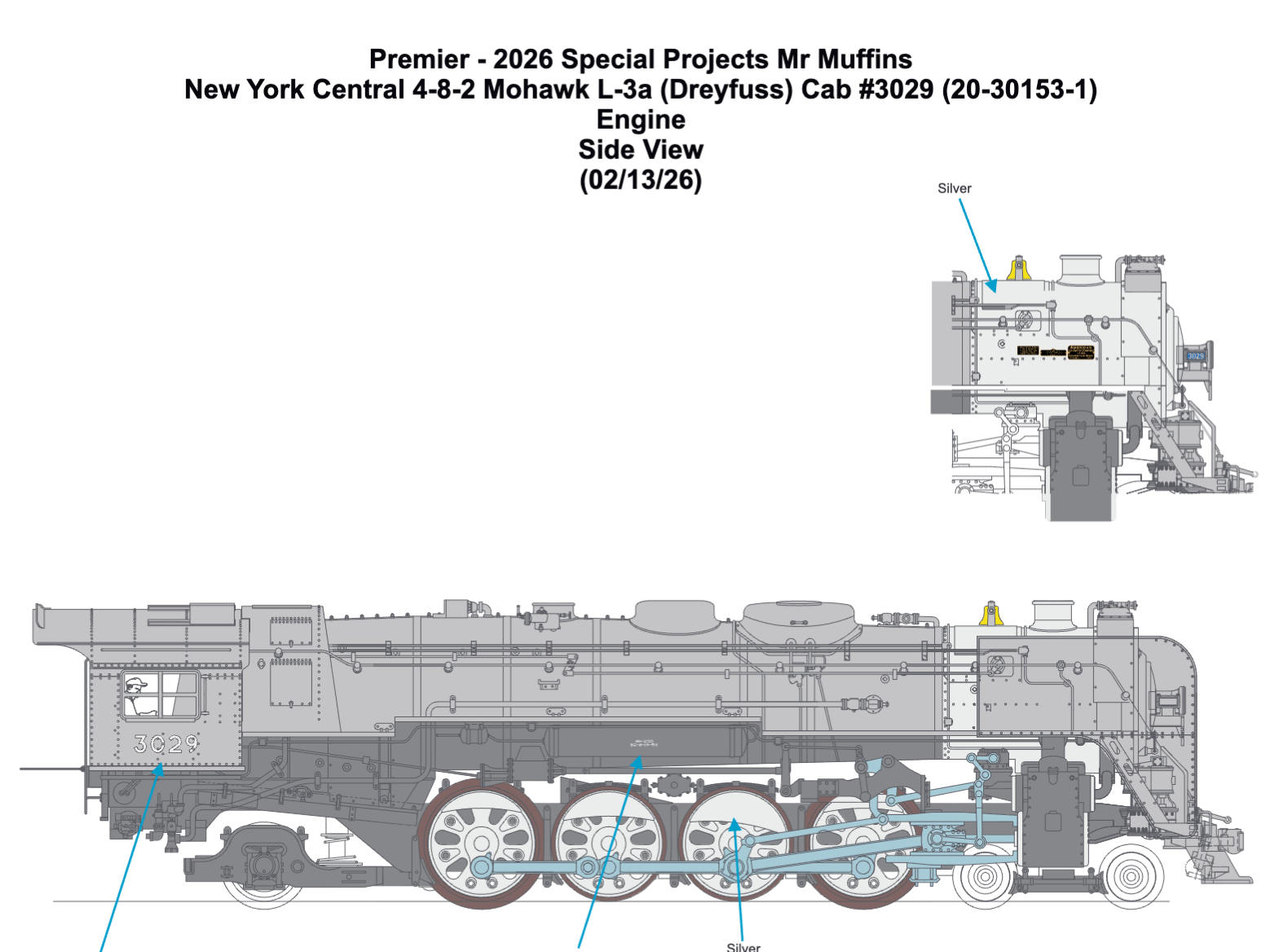 MTH 20-30153-1 - 4-8-2 L-3a Mohawk Steam Engine "New York Central" #3029 w/ PS3 (Dreyfuss) - Custom Run for MrMuffin'sTrains - MrMuffin'sTrains