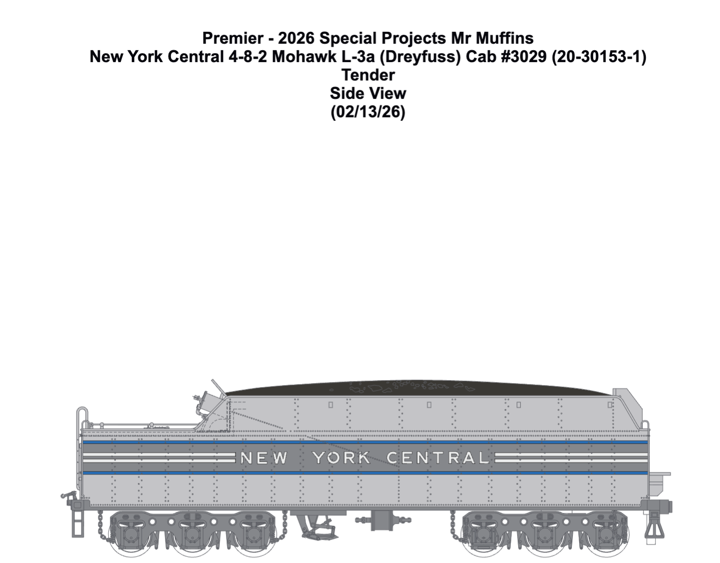 MTH 20-30153-1 - 4-8-2 L-3a Mohawk Steam Engine "New York Central" #3029 w/ PS3 (Dreyfuss) - Custom Run for MrMuffin'sTrains - MrMuffin'sTrains