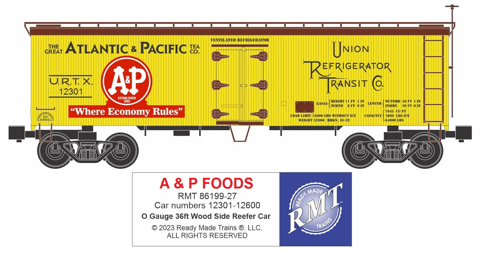 Ready Made Trains RMT-86199-27 - 36' Woodside Reefer Car "Great Atlantic & Pacific" (A&P Foods)