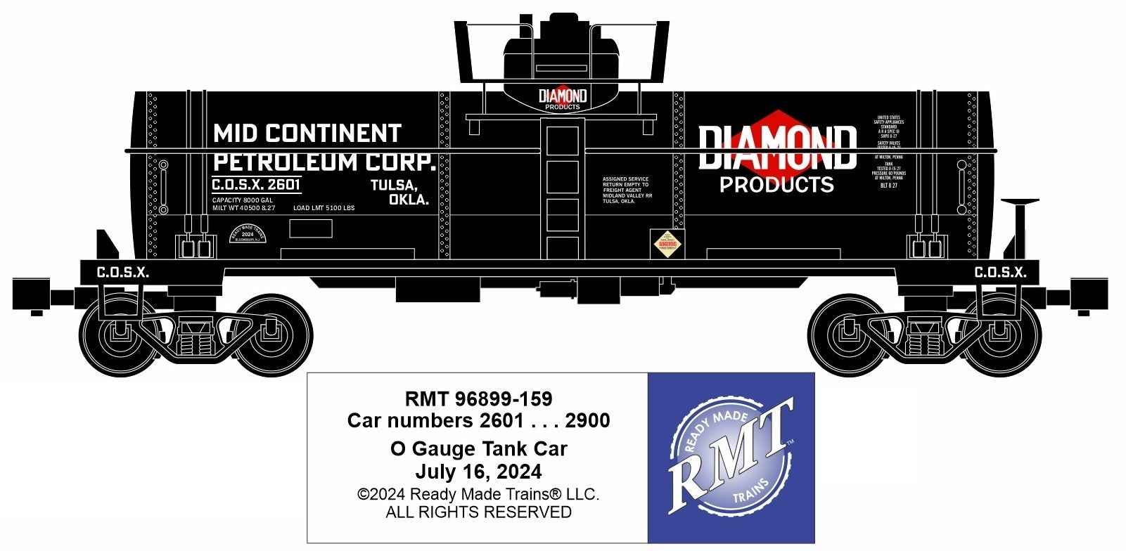 Ready Made Trains RMT-RMT-96899-159 - 8000 Gallon Single Dome Tank "Mid-Continent Oil"