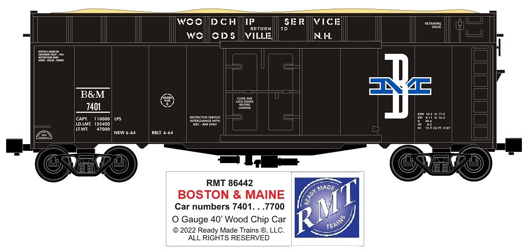 Ready Made Trains RMT-86442 - 40' Woodchip Car "Boston & Maine"