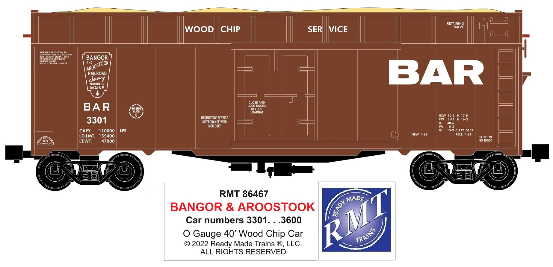 Ready Made Trains RMT-86467 - 40' Woodchip Car "Bangor & Aroostook"