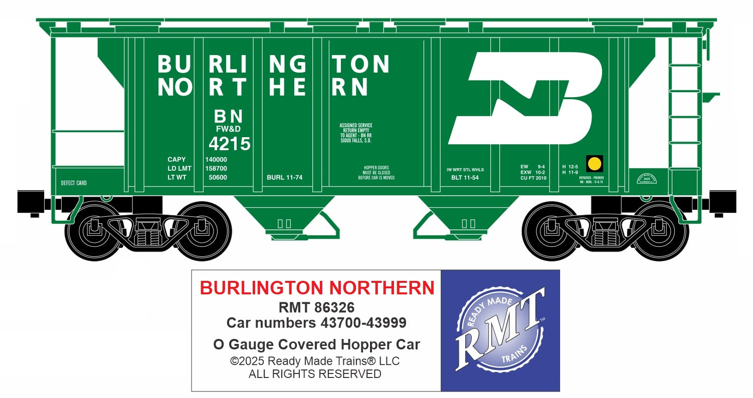 Ready Made Trains RMT-86328 - 2-Bay Covered Hopper Car "Burlington Northern"