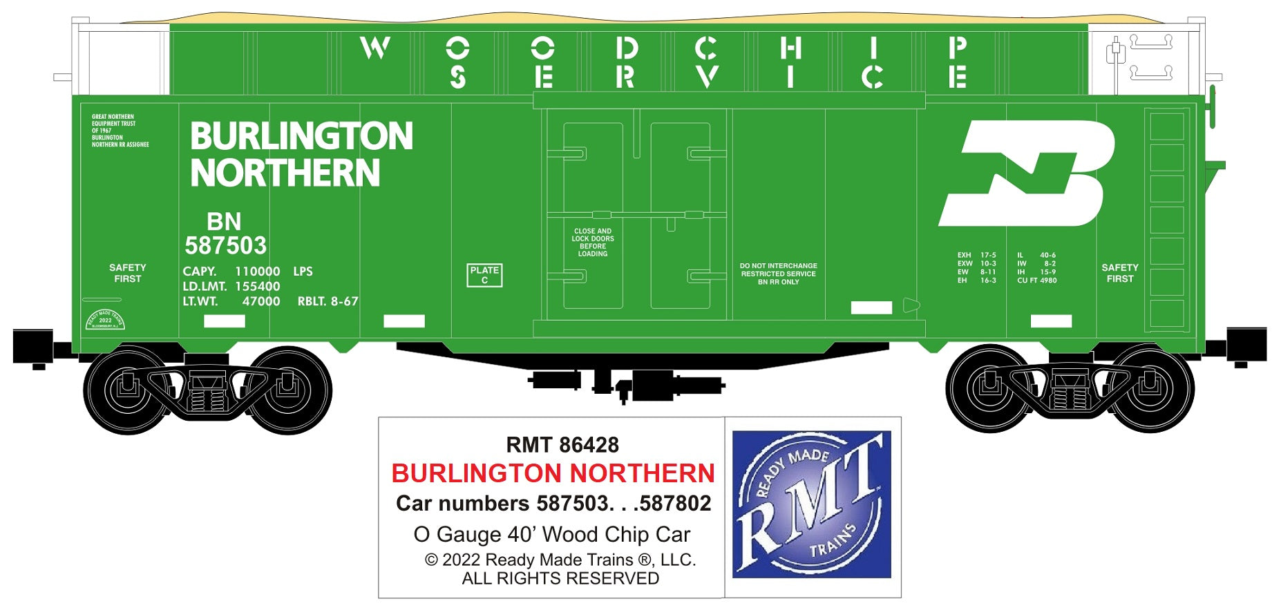 Ready Made Trains RMT-86428 - 40' Woodchip Car "Burlington Northern"