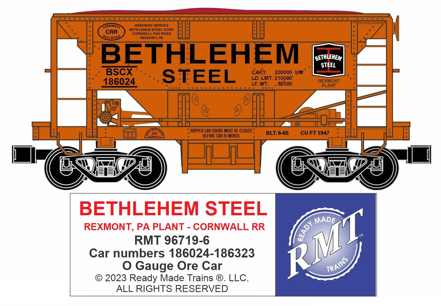 Ready Made Trains RMT-96719-6 - Ore Car "Bethlehem Steel" (Rexmont, PA Plant)