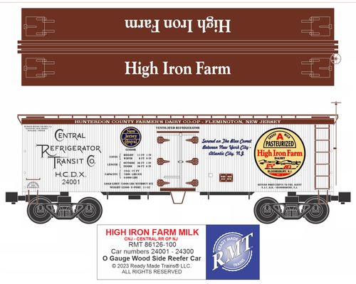 Ready Made Trains RMT-86126-100 - 36' Woodside Reefer Car "Central New Jersey" (High Iron Farm Dairy)