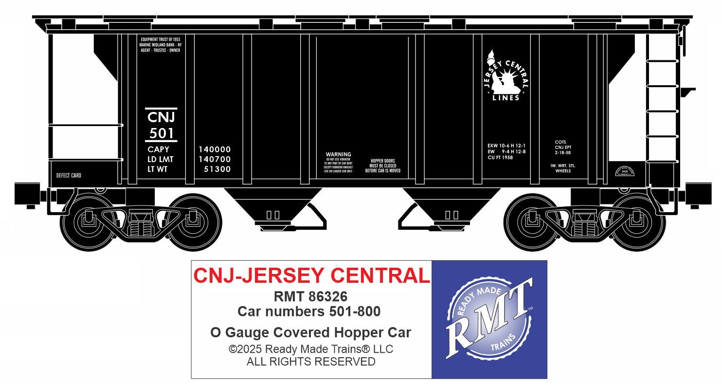 Ready Made Trains RMT-86326 - 2-Bay Covered Hopper Car "Jersey Central"