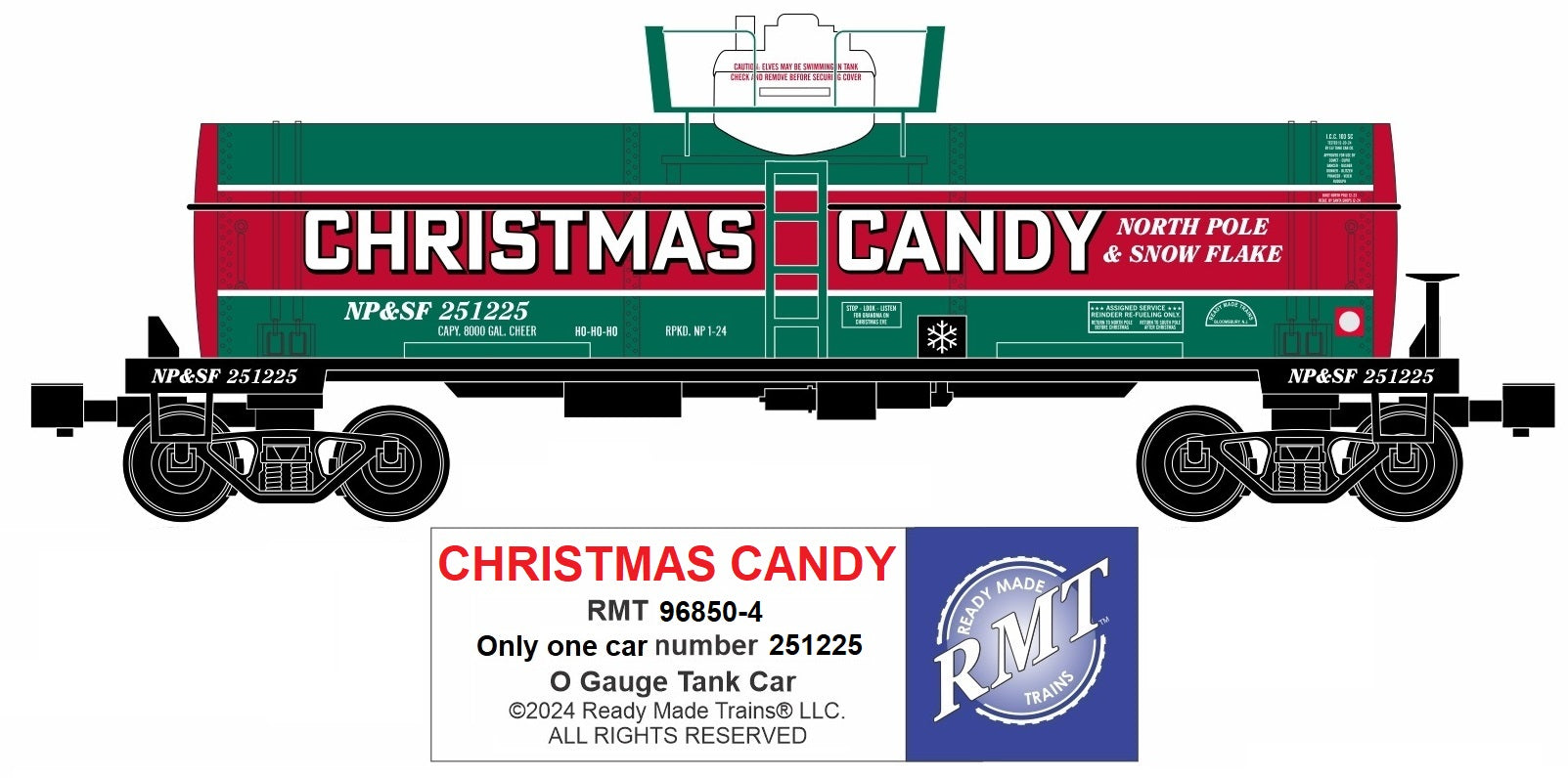 Ready Made Trains RMT-96850-4 - 8000 Gallon Single Dome Tank "Christmas Candy" #251225