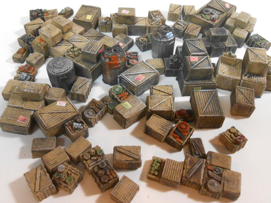 Downtown Deco O 60 -  Clutter, Crates, & Boxes Detail Set (50+ Pieces) Unpainted