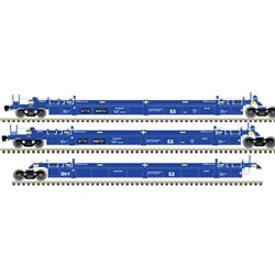 Atlas AHO-20006622 HO 53' ARTICULATED WELL CAR SET TTX (xBRAN DTTX PATCH) 888685 (BLUE/WHITE)