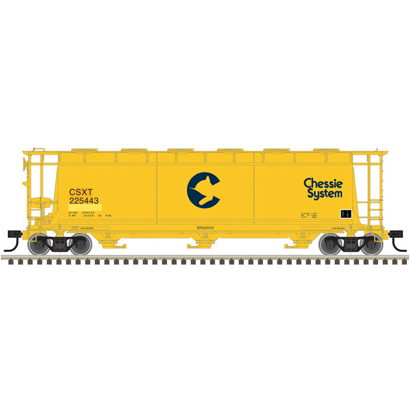 Atlas HO 20008230 - 3 Bay Cylindrical Hopper "Chessie System" #225443 (CSXT Patch)