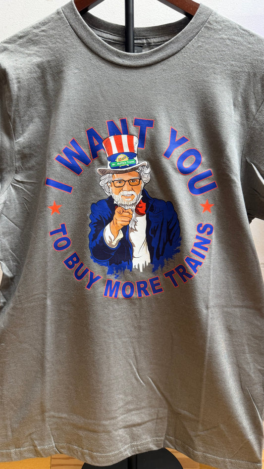 T-Shirt - "I Want You To Buy More Trains" - Grey - MrMuffin'sTrains