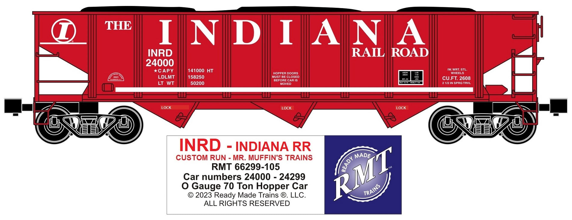 Ready Made Trains RMT-66299-105 - 70 Ton 3-Bay Coal Hopper Car "Indiana Railroad" w/ Load - Custom Run for MrMuffin'sTrains