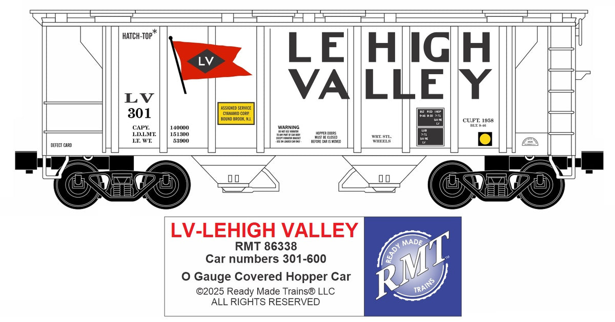Ready Made Trains RMT-86338 - 2-Bay Covered Hopper Car "Lehigh Valley"