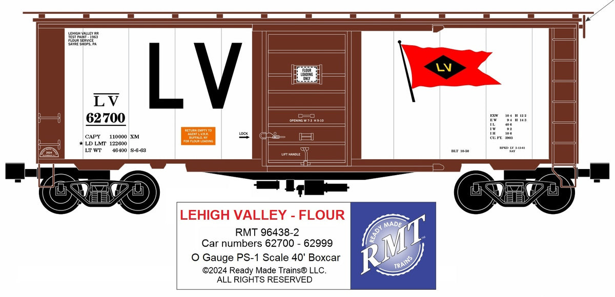 Ready Made Trains RMT-96438-2 - 40' PS-1 Boxcar "Lehigh Valley" (Flour Service)