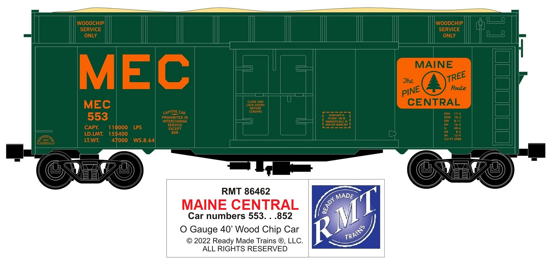 Ready Made Trains RMT-86462 - 40' Woodchip Car "Maine Central"