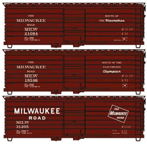 Accurail HO 8183 - Kit - 40' Rib-Sided Steel Boxcar Kit "Milwaukee Road" (3-Car)