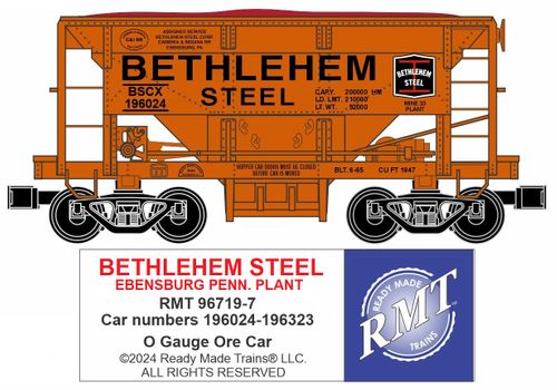 Ready Made Trains RMT-96719-7 - Ore Car "Bethlehem Steel" (Ebensburg, PA Plant)