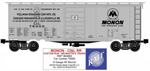 Ready Made Trains RMT-96460-2 - 40' PS-1 Box Car "Monon" #75000 - Custom Run for MrMuffin'sTrains - MrMuffin'sTrains