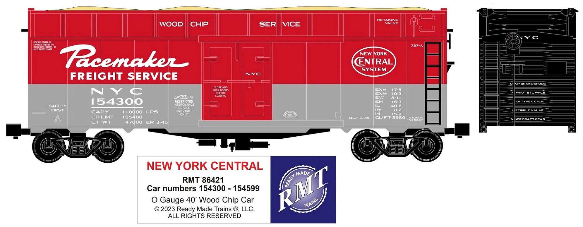 Ready Made Trains RMT-86421 - 40' Woodchip Car "New York Central" (Pacemaker)