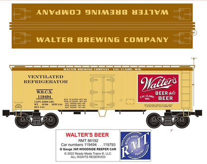 Ready Made Trains RMT-86192 - 36' Woodside Reefer Car "Walter's Brewing Company" - MrMuffin'sTrains