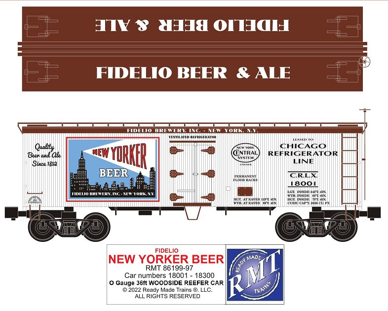 Ready Made Trains RMT-86199-97 - 36' Woodside Reefer Car "New York Central" (Fidelio Beer)