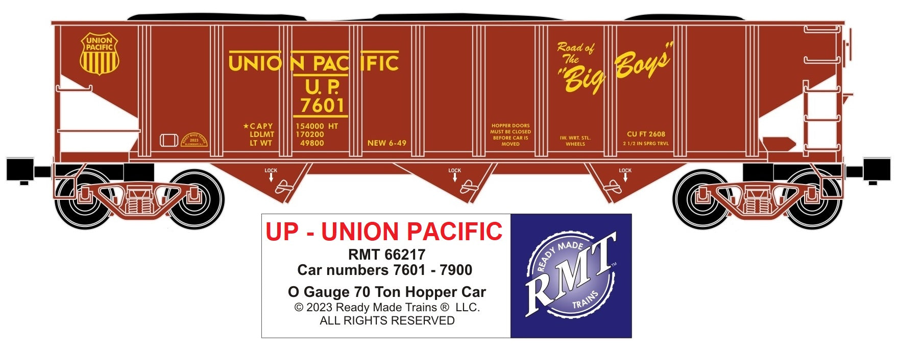 Ready Made Trains RMT-66217 - 70 Ton 3-Bay Coal Hopper Car "Union Pacific" w/ Load