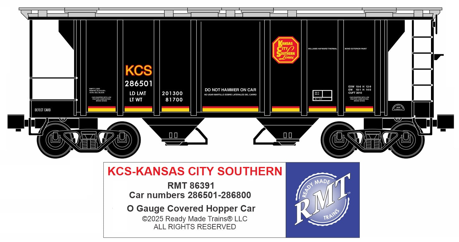 Ready Made Trains RMT-86391 - 2-Bay Covered Hopper Car "Kansas City Southern"