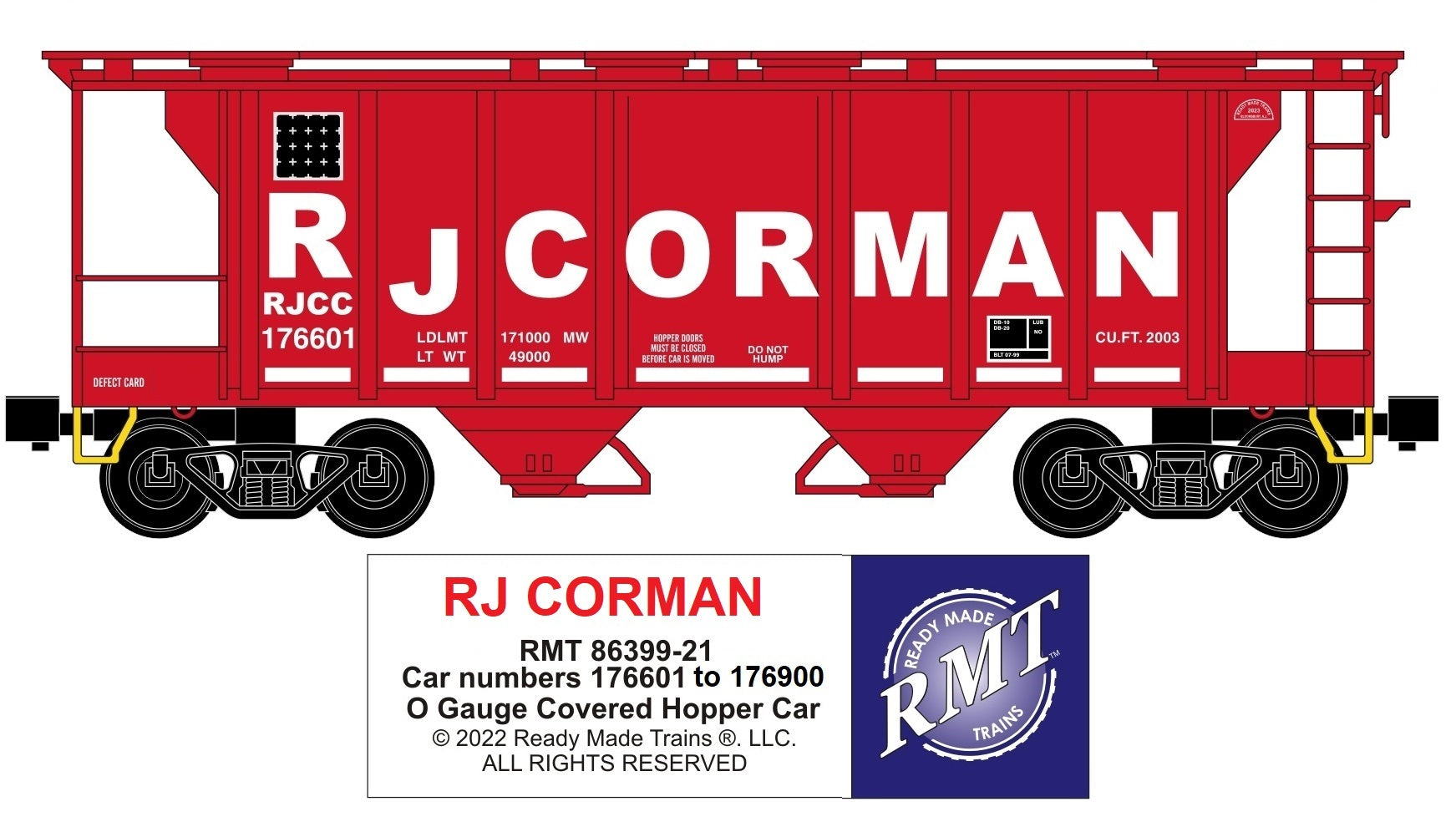 Ready Made Trains RMT-86399-21 - 2-Bay Covered Hopper Car "RJ Corman"