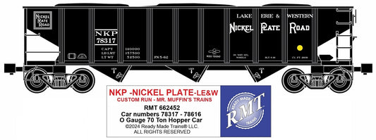 Ready Made Trains RMT-662452 - 70 Ton 3-Bay Coal Hopper Car "Nickel Plate Road" w/ Load (Lake Erie & Western) - Custom Run for MrMuffin'sTrains - MrMuffin'sTrains