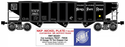 Ready Made Trains RMT-66245-1 - 70 Ton 3-Bay Coal Hopper Car "Nickel Plate Road" w/ Load (Toledo, St Lous & Western) - Custom Run for MrMuffin'sTrains