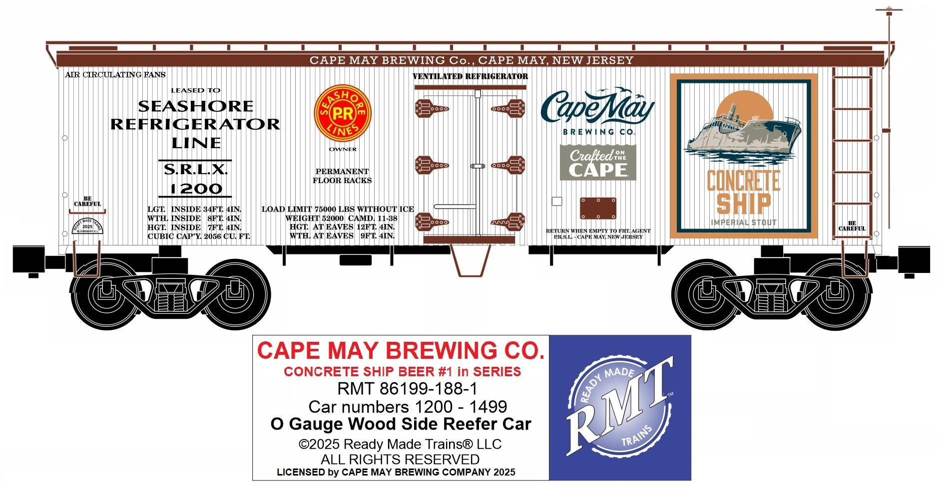 Ready Made Trains RMT-86199-188-1 - 36' Woodside Reefer Car "Cape May" (Concrete Ship Beer)
